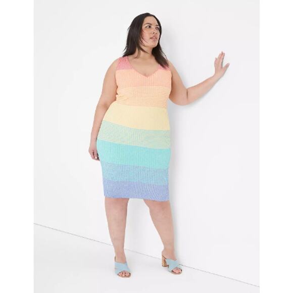 Lane Bryant Rainbow Pride V Neck Sweater Dress NWT - Picture 1 of 8
